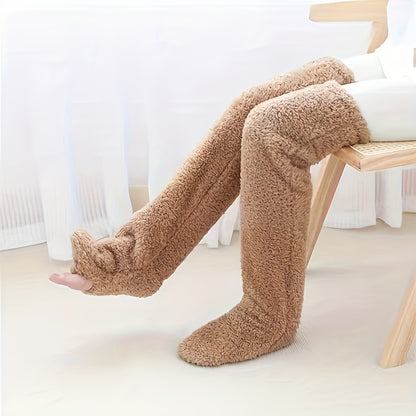 1 Pair Of Men's Thickened And Warm Coral Fleece Over The Knee High Socks, Floor Stockings For Autumn Winter, Leg Warmers