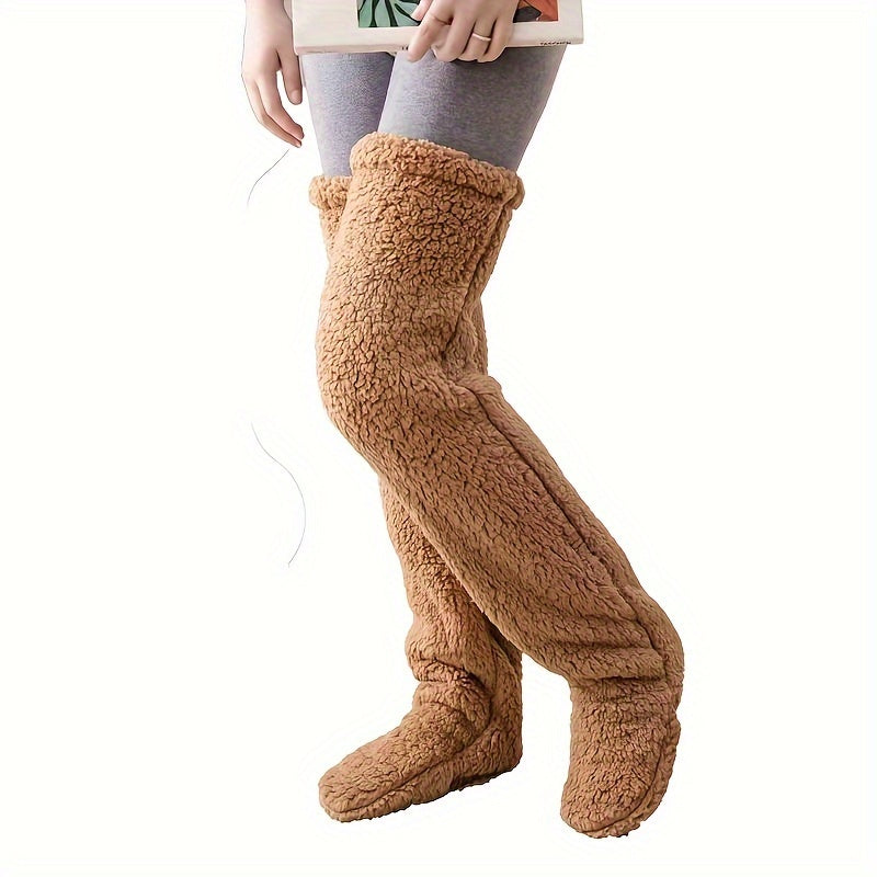 1 Pair Of Men's Thickened And Warm Coral Fleece Over The Knee High Socks, Floor Stockings For Autumn Winter, Leg Warmers